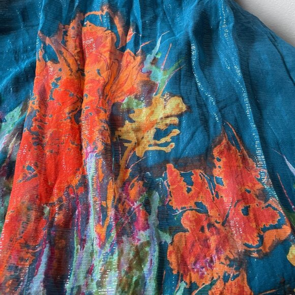 Vintage Aqua Silk Blend Fairycore Strapless Maxi Dress Floral Boho Goddess Sz 6 - Picture 16 of 16